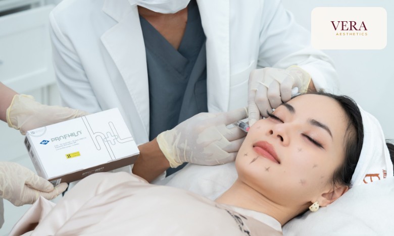 Doctor reviewing a treatment plan on a tablet before Botox for forehead and eye lines at Vera Aesthetics Phnom Penh Doctor reviewing a treatment plan on a tablet before Botox for forehead and eye lines at Vera Aesthetics Phnom Penh